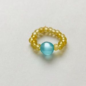 Handmade Beaded Blue And Yellow Gemstone Ring